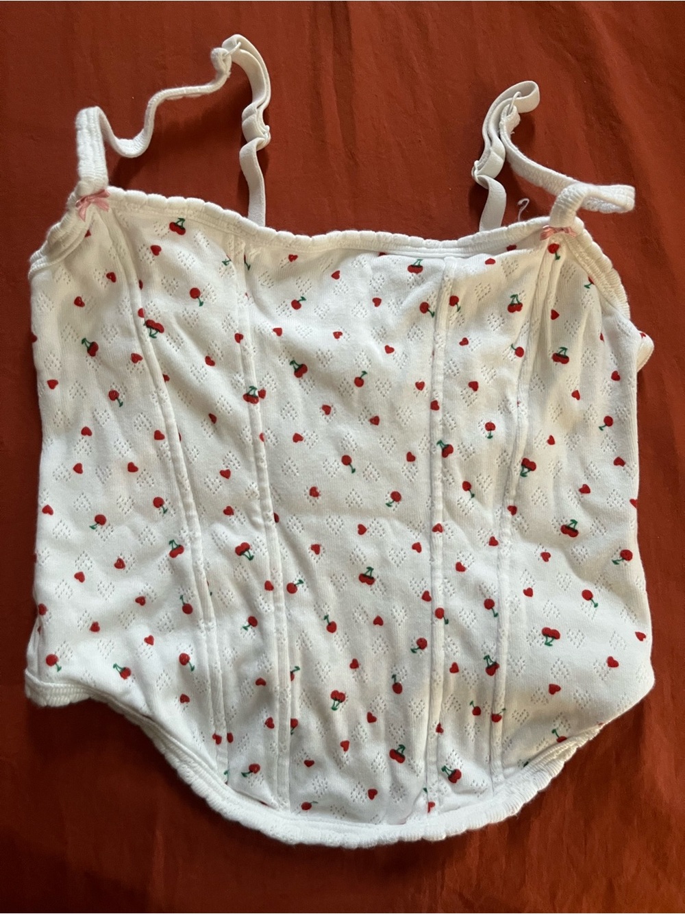 White Cherry-Print Girls' Corset Top